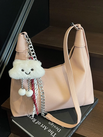 Grote Capaciteit Lychee Patroon PU Leren Tote Tas Mode Hobo Schoudertas Met Ketting En Wolkhanger Dagelijkse Forenzentas