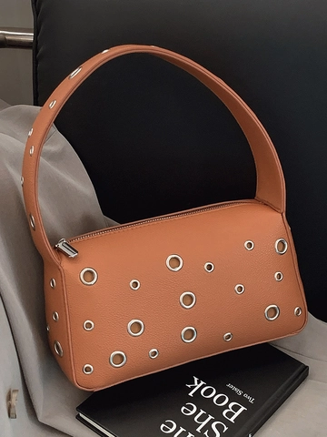 Borsa a Tracolla in Pelle PU Con Rivetti e Occhielli per Donna Stile Streetwear Spicy Girl Svuotato Borsa da Sottobraccio