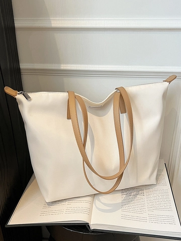 Mode Große Kapazität Nylon Tote Bag Für Damen Minimalistisch Pendler Umhängetasche Mit Kontrast Riemen Reißverschluss Leichte Mommy Handtasche