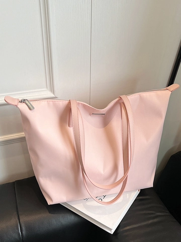 Mode Große Kapazität Nylon Tote Bag Für Damen Minimalistisch Pendler Umhängetasche Mit Kontrast Riemen Reißverschluss Leichte Mommy Handtasche