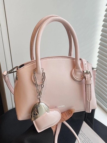 Piccola Borsa a Tracolla in Pelle PU Minimalista per Donna Borsa alla Moda in Tinta Unita Con Ciondolo a Cuore Borsa a Spalla Versatile