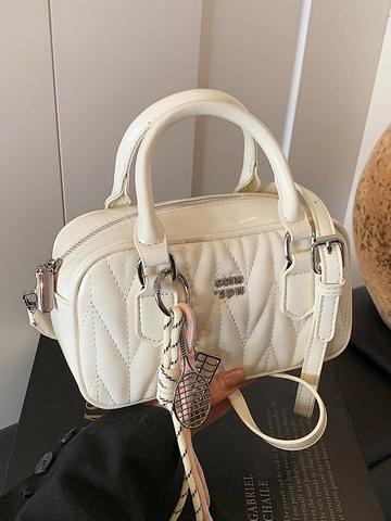 Borsa a Tracolla Boston Trapuntata da Donna Lussuosa Borsa a Mano Plissettata in Pelle PU Con Ciondolo Elegante Borsa a Spalla
