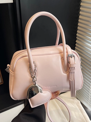 Minimalistische PU Leder Kissentasche Für Damen Einfarbige Handtasche Mit Herzanhänger Vielseitige Umhängetasche