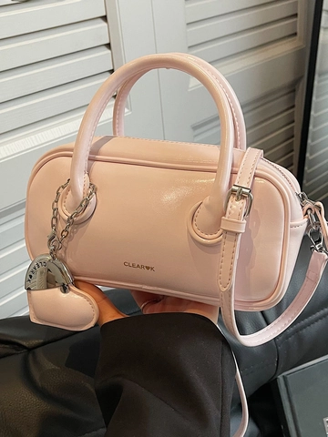 Women's Fashion Boston Handbag PU Leather Shoulder Bag With Heart Pendant Small Pillow Crossbody Bag Daily Satchel Purse