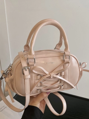 Women's Balletcore Lace-up Boston Bag Fashion Bow Crossbody Handbag Niche Simple Versatile Solid Color PU Leather Small Pillow Bag