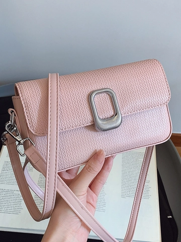 Borsa a Spalla da Donna in Pelle PU con Rilievo a Onde Borsa a Tracolla Quadrata Minimalista Con Fibbia in Metallo Argento Borsa alla Moda