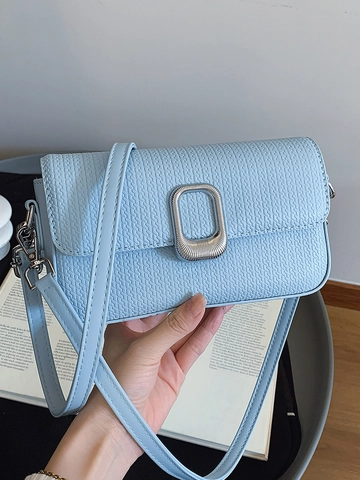 Borsa a Spalla da Donna in Pelle PU con Rilievo a Onde Borsa a Tracolla Quadrata Minimalista Con Fibbia in Metallo Argento Borsa alla Moda