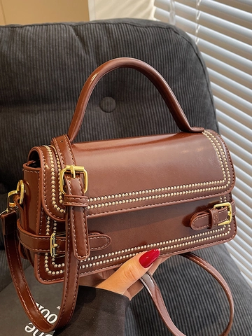 French Retro PU Leather Small Square Crossbody Bag For Women Chic Commuter Handheld Shoulder Bag With Adjustable Strap