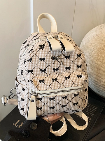 Mini Mochila para Mujer Moda Pajarita Acolchada Pequeña Mochila de Viaje Casual Moderna Cuero PU Bolso de Hombro