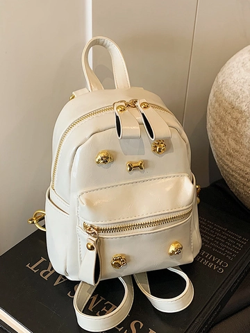 Mini Zaino da Donna con Rivetti a Forma di Cucciolo Piccola Borsa a Mano in Pelle PU Lucida Zaino per Viaggio Casual di Strada
