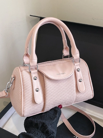 Borsa Boston Piccola da Donna in Pelle PU con Trama Intrecciata Borsa a Tracolla con Rivetti Decorazione a Zip Borsetta Moda Pendolare