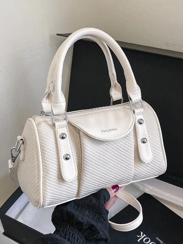 Borsa Boston Piccola da Donna in Pelle PU con Trama Intrecciata Borsa a Tracolla con Rivetti Decorazione a Zip Borsetta Moda Pendolare