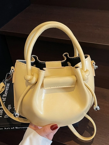 Koreanische Minimalistische Falten PU Leder Eimertasche Für Damen Mode Ölwachs Textur Handtasche Umhängetasche Pendeln Täglich