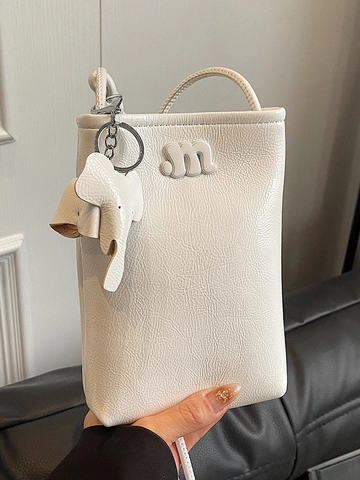 Women Fashion Mini Crossbody Phone Bag PU Leather Solid Color Vertical Small Square Purse With Elephant Charm Letter Decor
