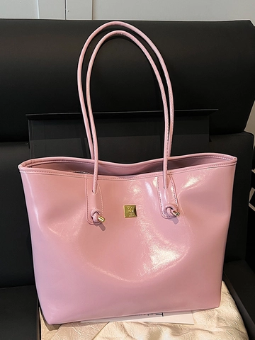 Borsa Tote in Pelle PU a Grande Capacità per Donna Borsa a Tracolla in Pelle Cerata Minimalista Con Dettagli di Cucitura