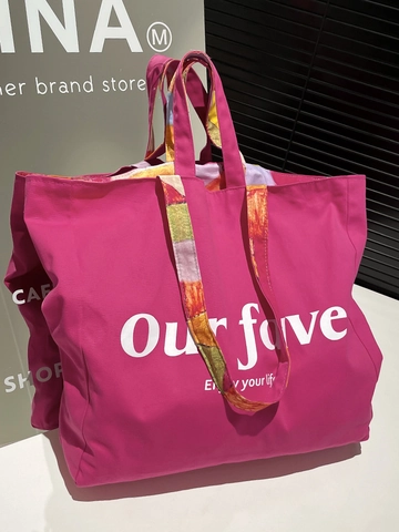 Grand Sac Fourre-tout en Toile Avec Impression Lettres Fleurs Sac à Bandoulière Minimaliste Urbain Main pour Femmes Quotidien