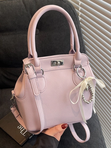 Damen Minimalistisch Lychee Textur Kelly Stil Handtasche Mit Satin Bogen PU Leder Schulter Umhängetasche Für Büro Alltag