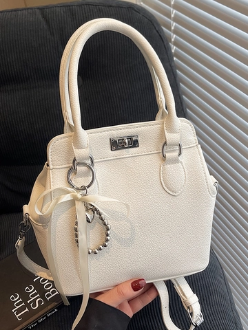 Damen Minimalistisch Lychee Textur Kelly Stil Handtasche Mit Satin Bogen PU Leder Schulter Umhängetasche Für Büro Alltag