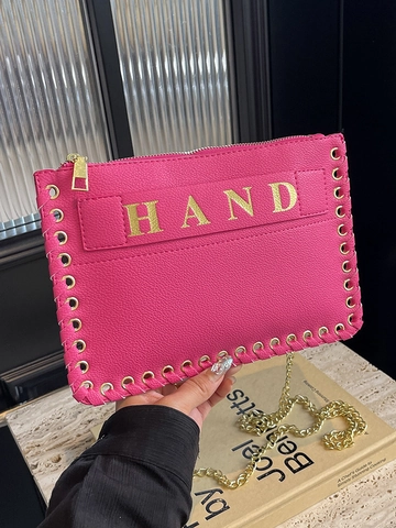 Borsa a Tracolla Donna in Pelle PU a Forma di Busta Trama Litchi Design Intrecciato Borsa a Spalla con Catena e Decorazione in Metallo