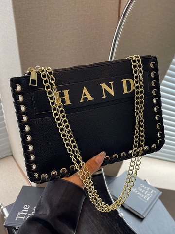 Borsa a Tracolla Donna in Pelle PU a Forma di Busta Trama Litchi Design Intrecciato Borsa a Spalla con Catena e Decorazione in Metallo