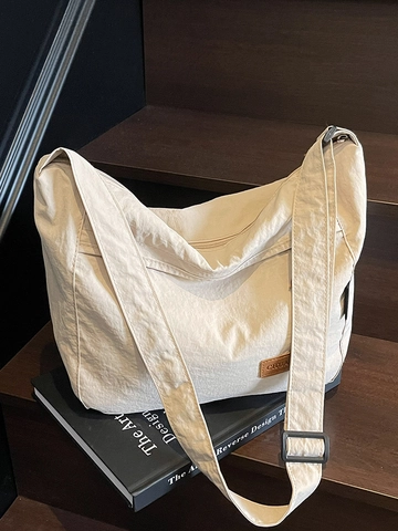 Bolso Bandolera de Lona de Gran Capacidad Minimalista Japonés para Mujeres Estudiantes Bolso Tote Casual de Color Sólido Ligero