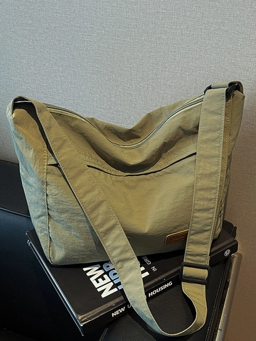 Bolso Bandolera de Lona de Gran Capacidad Minimalista Japonés para Mujeres Estudiantes Bolso Tote Casual de Color Sólido Ligero