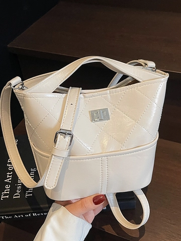 Bolso de Cubo Acolchado de Diamante para Mujer Cuero de PU Bolso de Bandoulière Con Cadena Mini Bolso de Hombro para Diario