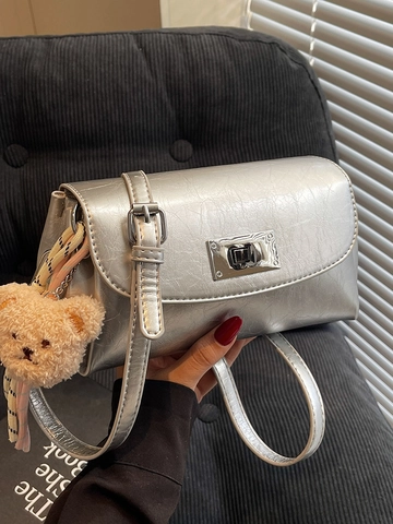 Women Urban Minimalist PU Leather Pillow Crossbody Bag Solid Color Small Flap Bag With Silver Lock Commuter Shoulder Bag Daily