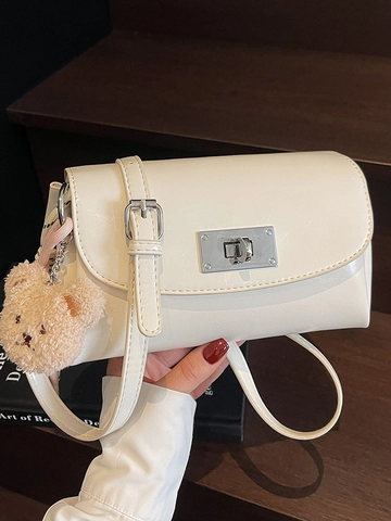 Women Urban Minimalist PU Leather Pillow Crossbody Bag Solid Color Small Flap Bag With Silver Lock Commuter Shoulder Bag Daily