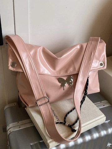 Grand Sac Cabas en Similicuir PU Souple pour Femmes Avec Décoration Papillon en Métal Large Bandoulière Sac à Épaule Minimaliste