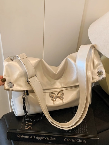 Grand Sac Cabas en Similicuir PU Souple pour Femmes Avec Décoration Papillon en Métal Large Bandoulière Sac à Épaule Minimaliste