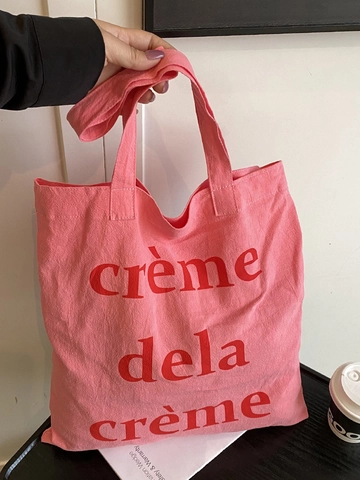 Damen Große Kapazität Leinwand Tragetasche Süß Lässig Koreanischer Stil Französische Buchstaben Bedruckt Schultertasche Shopping Handtasche