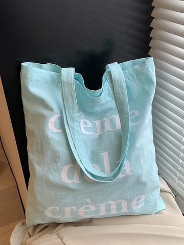 Damen Große Kapazität Leinwand Tragetasche Süß Lässig Koreanischer Stil Französische Buchstaben Bedruckt Schultertasche Shopping Handtasche