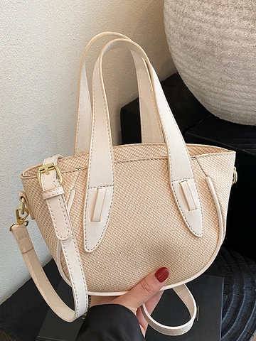 Geflochtene Textur PU Leder Beuteltasche Für Damen Mode Minimalistische Pendler Schulter Umhängetasche Mit Verstellbarem Gurt