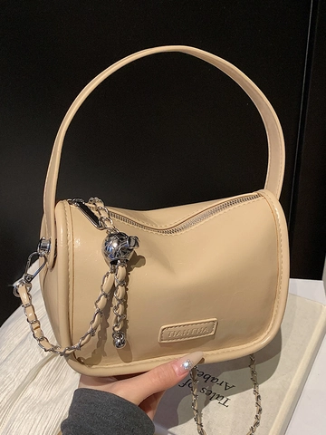 Damen Minimalistische PU Leder Pillow Umhängetasche Luxus Metall Kette Schultertasche Modern Gesteppte Pendler Fashion Einfarbige Handtasche