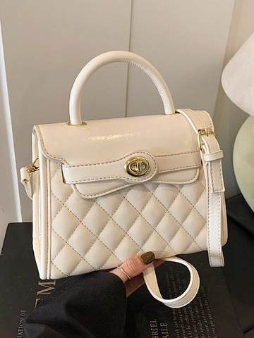 Borsa a Tracolla da Donna in Pelle PU Trapuntata di Moda Handbag Elegante Minimalista in Stile Kelly Con Manico Superiore e Tracolla Singola