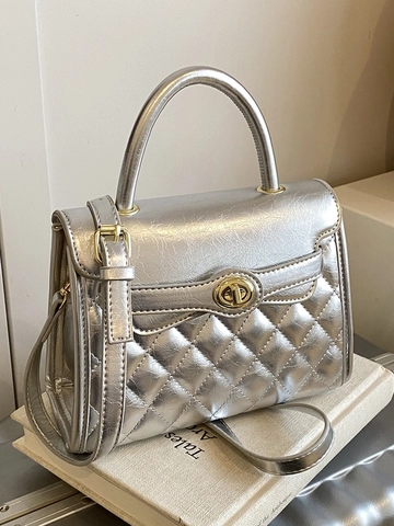 Borsa a Tracolla da Donna in Pelle PU Trapuntata di Moda Handbag Elegante Minimalista in Stile Kelly Con Manico Superiore e Tracolla Singola