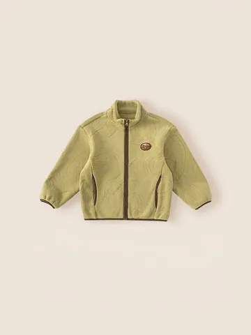 Veste Polaire Garçons Filles Col Montant Manteau Chaud à Fermeture Éclair Imprimé Topographie Badge Vêtements d'Hiver pour Enfants