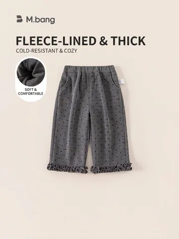 Mädchen Winter Fleece Gefüttert Herz Print Weite Hose Süß Lässig Kinder Warme Hose Mit Spitzenbesatz Mädchen Warme Unterteile