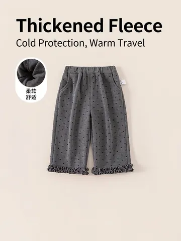 Mädchen Winter Fleece Gefüttert Herz Print Weite Hose Süß Lässig Kinder Warme Hose Mit Spitzenbesatz Mädchen Warme Unterteile