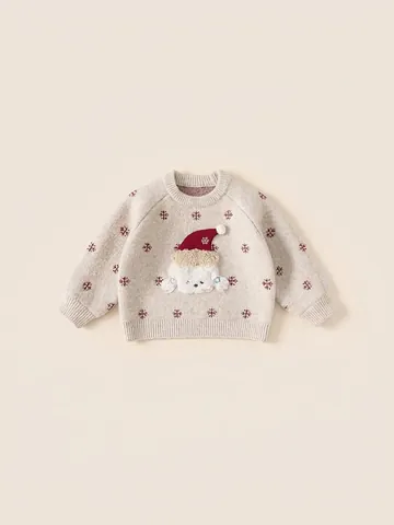 Toddler Girls Christmas Knitted Sweater Snowflake Plush Puppy Applique Pullover Winter Holiday Top Red Plaid Pants Outfit