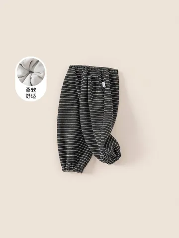 Kids Fleece Lined Striped Jogger Pants Winter Thickened Warm Sweatpants For Boys Girls Casual Elastic Waist Trousers