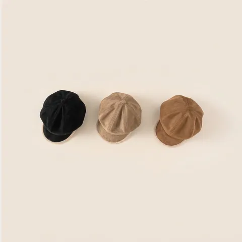 Kids Newsboy Cap Vintage Polyester Beret Hat With Plush Trim For Boys Girls Warm Winter Painter Hat Adjustable