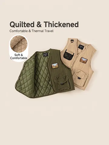 Boys Thickened Quilted Utility Vest Kids Winter Warm Padded Multi Pocket Sleeveless Jacket Outdoor Casual Waistcoat Top