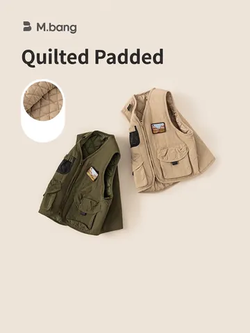 Boys Thickened Quilted Utility Vest Kids Winter Warm Padded Multi Pocket Sleeveless Jacket Outdoor Casual Waistcoat Top