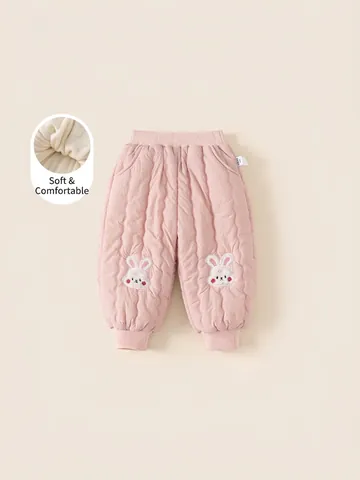 Meisjes Winter Gevoerde Broek Fleece Gevoerd Schattig Konijn Geborduurd Roze Jogger Gewatteerde Broek Kinderen Koud Weer