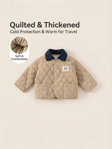 Kinder Gesteppte Jacke Polyester Verdickt Warm Baumwolle Wattiert Mantel Kontrast Reverskragen Casual Oberbekleidung Für Kinder Jungen Mädchen