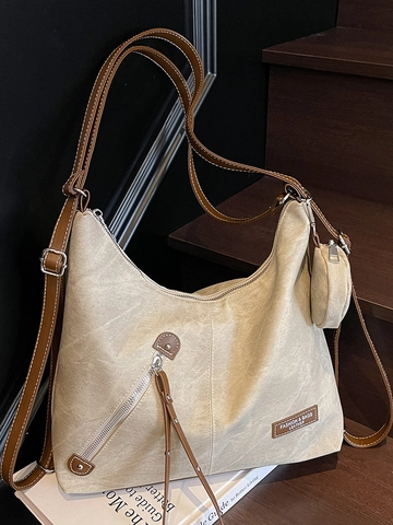 Borsa Tote da Donna in Pelle PU Retrò con Texture Denim Grande Capacità Borsa a Tracolla con Portamonete Rotondo Rimovibile