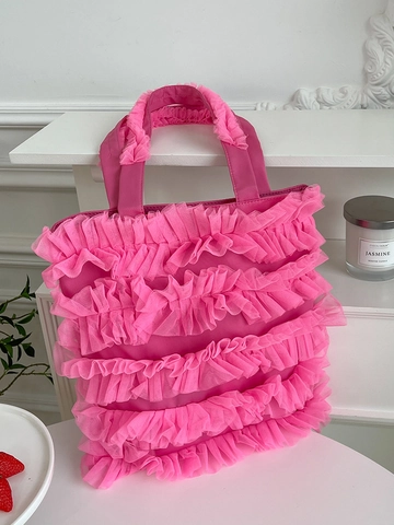 Borsa Tote da Donna American Casual in Maglia a Strati con Volant Moda Borsa a Tracolla Plissettata Grande Capacità Tendenza