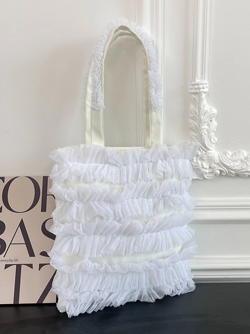 Borsa Tote da Donna American Casual in Maglia a Strati con Volant Moda Borsa a Tracolla Plissettata Grande Capacità Tendenza